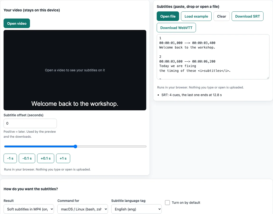 Adding subtitles to mp4 example