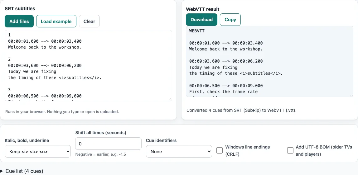 Srt to vtt example
