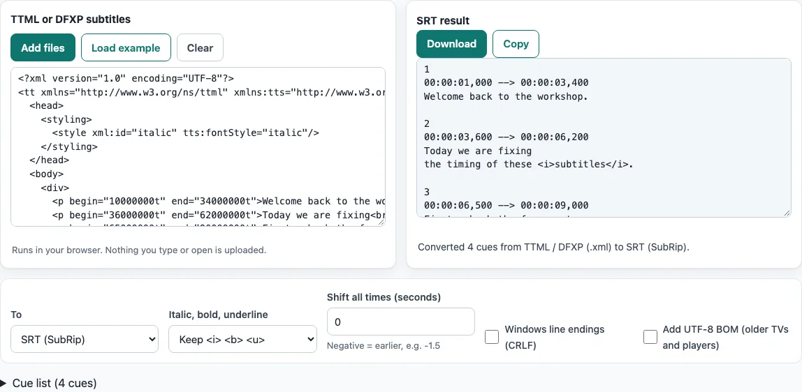 Ttml to srt example